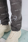 Grey Embroidery Frayed Mans Skinny