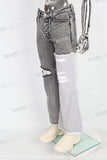 Patchwork Knitted Ripped Stonewashed Mans Jeans