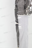 Patchwork Knitted Ripped Stonewashed Mans Jeans