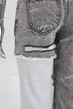 Patchwork Knitted Ripped Stonewashed Mans Jeans