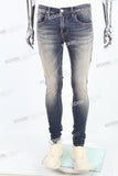 blue vintage skinny men jeans with screen printed
