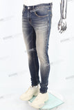 blue vintage skinny men jeans with screen printed