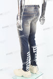 blue vintage skinny men jeans with screen printed