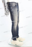blue vintage skinny men jeans with screen printed
