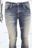 blue vintage skinny men jeans with screen printed