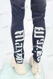 blue vintage skinny men jeans with screen printed