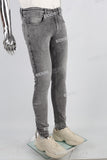 grey skinny men jeans with screen printed