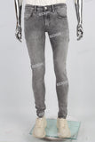 grey skinny men jeans with screen printed