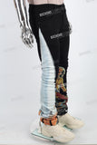 black skinny men jeans with digital printed