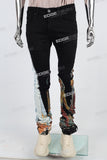 black skinny men jeans with digital printed