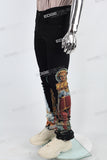 black skinny men jeans with digital printed