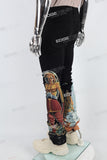 black skinny men jeans with digital printed