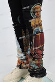 black skinny men jeans with digital printed