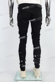 black paint spplatters distressed skinny men jeans with embroidery logo