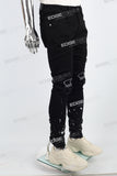black paint spplatters distressed skinny men jeans with embroidery logo