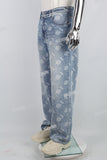 blue laser printed straight men jeans