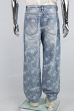 blue laser printed straight men jeans