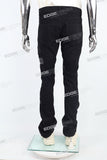 black skinny flare bottom men jeans with leather patch embroideried