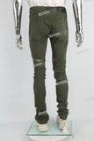 green distressed stacked men jeans with embroidery logo