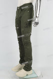 green distressed stacked men jeans with embroidery logo