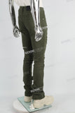 green distressed stacked men jeans with embroidery logo