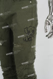 green distressed stacked men jeans with embroidery logo