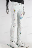 White Paint Splatters Skinny Jeans Men