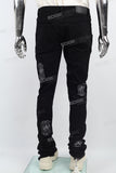 Black embroidery stacked jeans men
