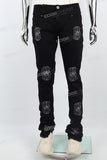Black embroidery stacked jeans men