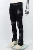 Black embroidery stacked jeans men