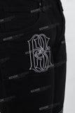 Black embroidery stacked jeans men