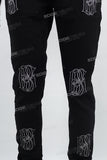 Black embroidery stacked jeans men