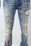 Blue disdress paint splatters jeans menlogo