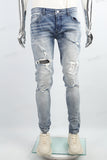 Blue screen print disdress jeans men
