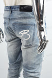 Blue screen print disdress jeans men
