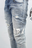Blue screen print disdress jeans men