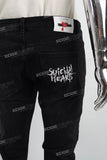 Print Embroidery Black Men Jeans