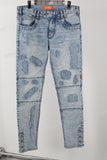 Cut Patch Button Legs Skinny Jeans