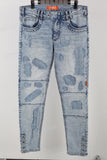 Cut Patch Button Legs Skinny Jeans