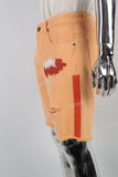 Light Orange Torn Embroidered Denim Shorts