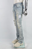 Distressed Torn Utility Pocket Embroidered Mans Stack Jeans