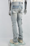 Distressed Torn Utility Pocket Embroidered Mans Stack Jeans