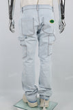 Dark Light Blue Towel Embroidered Badge Cargo Men's Jeans