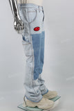 Dark Light Blue Towel Embroidered Badge Cargo Men's Jeans