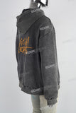 Grey Distressed Washed Skull Print Men's Hoodies