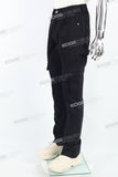 Men's Flared Jeans With Black Paneled Side Cargo Pockets