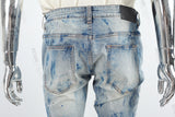 Blue Spray Ripped Embroidery Skinny Jeans
