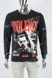 Black Distressed Wash Trend Print Men's Hoodies
