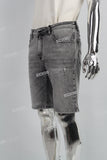 Grey Alphabet 3D Embossed Ripped Men's Denim Shorts