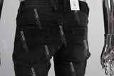 3D Embossing Of Black And Grey Torn Mans Skinny Jeans